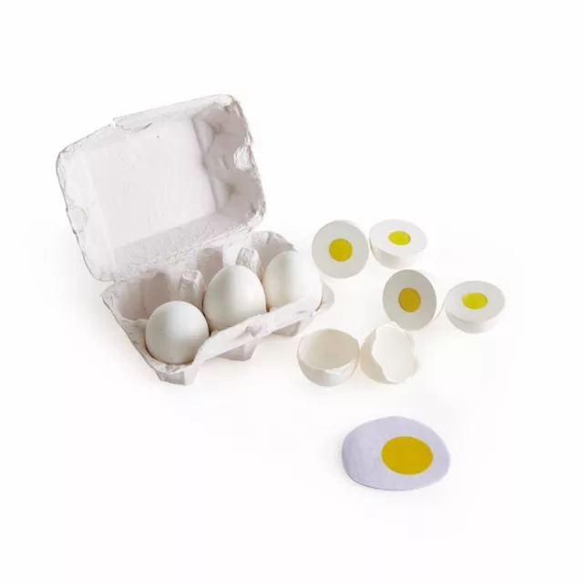 EGG CARTON cartone di uova HAPE gioco di imitazione IN LEGNO cucina 6 PEZZI crud