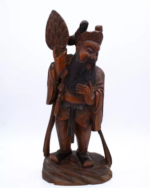Chinese Antique Wooden Figure Statue of Immortal Early 20th Century