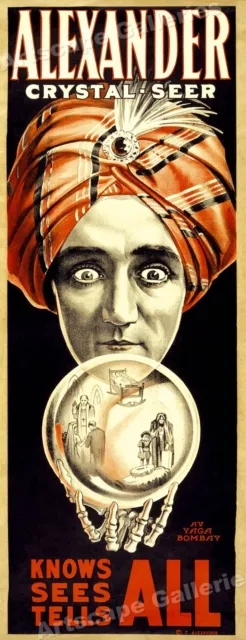 Alexander "Knows All Sees All" Fortune Teller Classic 1910 Magic Poster 9x24