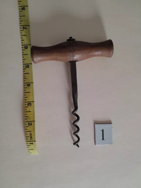 Vintage Wood Handle Corkscrew Antique Straight Pull Wooden Cork Screw