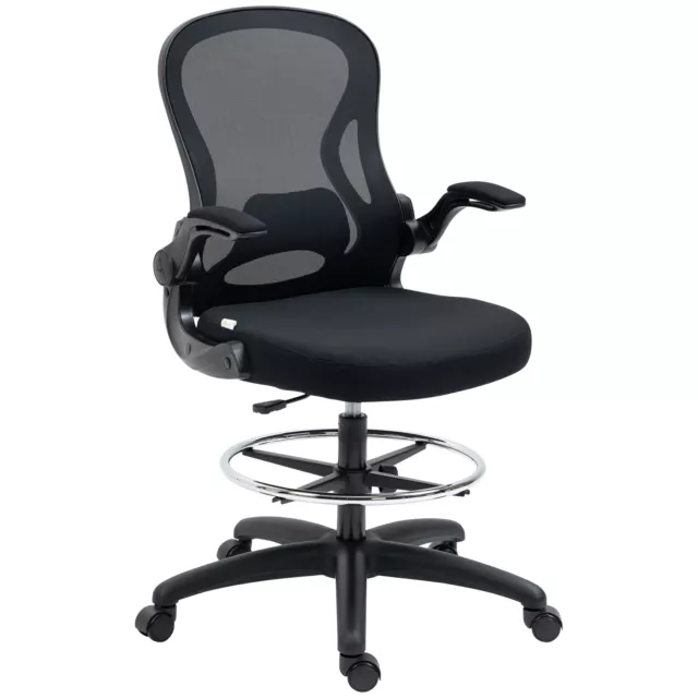 Vinsetto Draughtsman Chair Tall Office Chair w/ Adjustable Footrest Ring Black