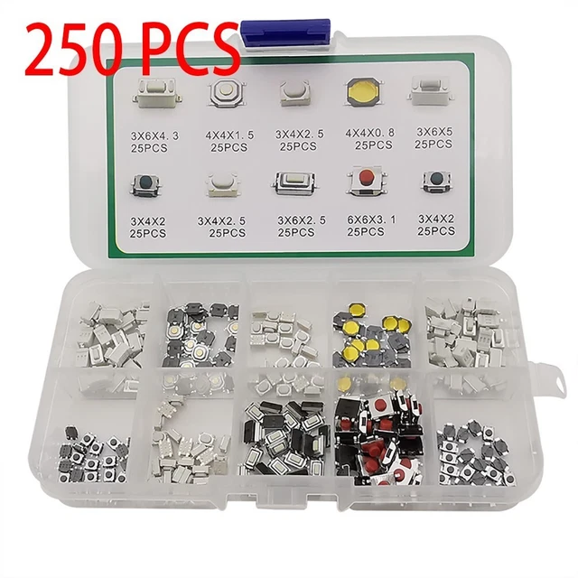 Joyzan Lot 125/250 Interrupteurs Tactiles Bouton Poussoir – Assortiment Micro SMD Pour DIY Électronique