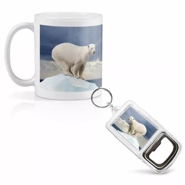 Mug & Bottle Opener-Keyring-set - Polar Bear Ice Animals Wild   #8586