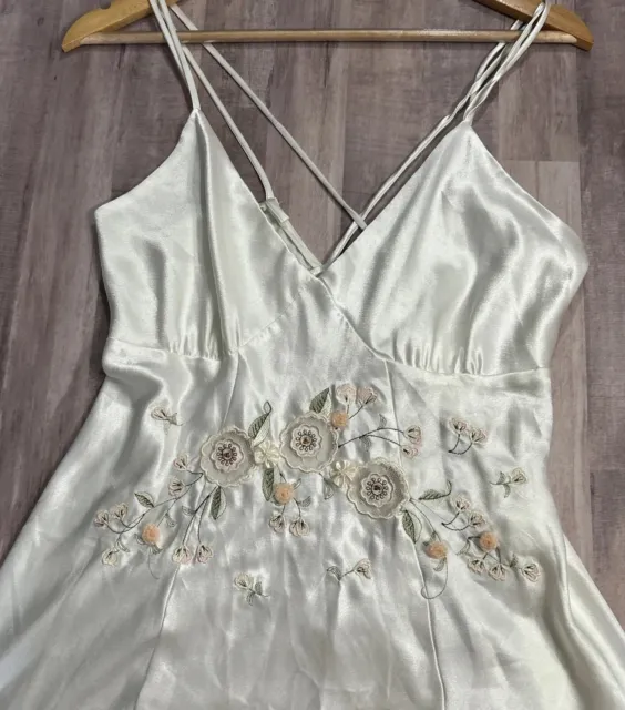 Linea Donatella Embroidered Floral Long Slip Dress Chemise Vintage 90s Lingerie