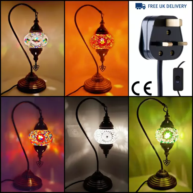 Moroccan Turkish Table Lamp Colourful Light Tiffany Glass Desk + FREE BULB