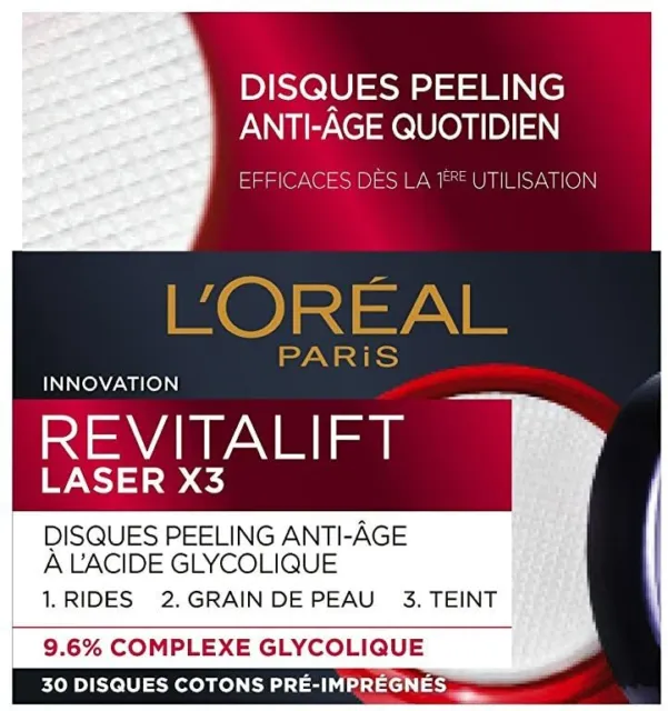 L’Oréal Paris Disques Peeling Revitalift Laser x3 Anti-Âge à L’Acide Glycolique