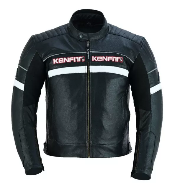 Men's Motorcycle Motorbike Genuine Leather Jacket With CE Armoured By KENFIT