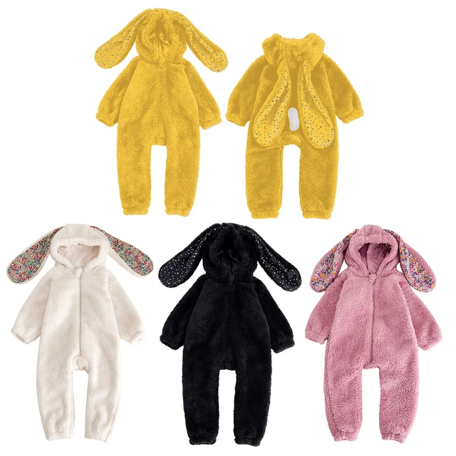 Infant Baby Winter Fuzzy Jumpsuit Rabbit Style Snowsuit Hooded Romper Warm Coat