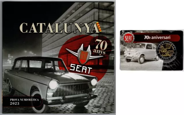 Juego 9 Monedas Pruebas 70 años del primer coche SEAT Catalunya 2023 Cataluña