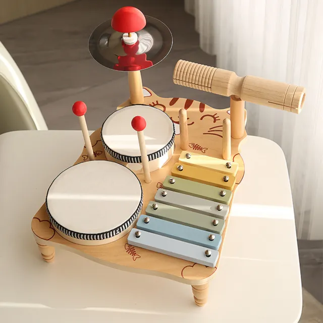 fr Kids Drum Set for Toddlers Natural Wooden Music Kit for Boys & Girls Age 3+ 3