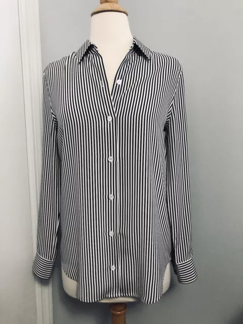 EQUIPMENT Femme  Black Striped Essential 100% Silk Shirt Top XS Tall Petite