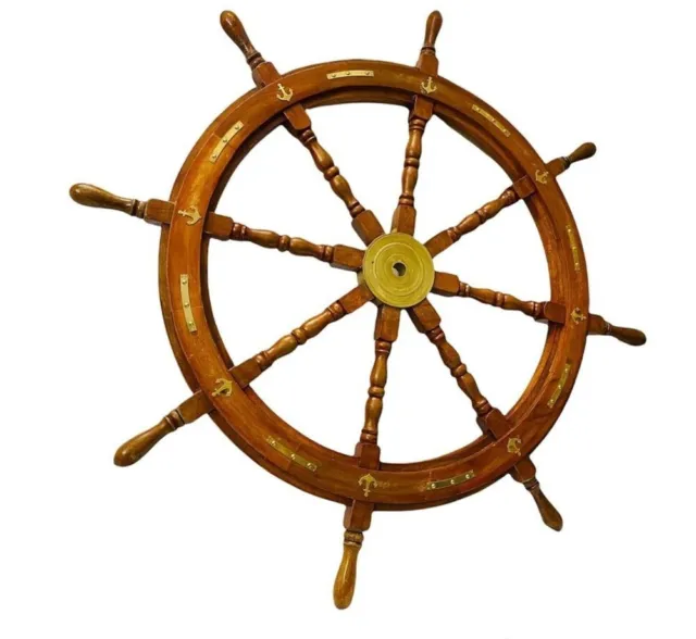 Vintage Maritime Nautical Boat Wooden Ship Wheel 36" Steering Wheel 3ft Brass