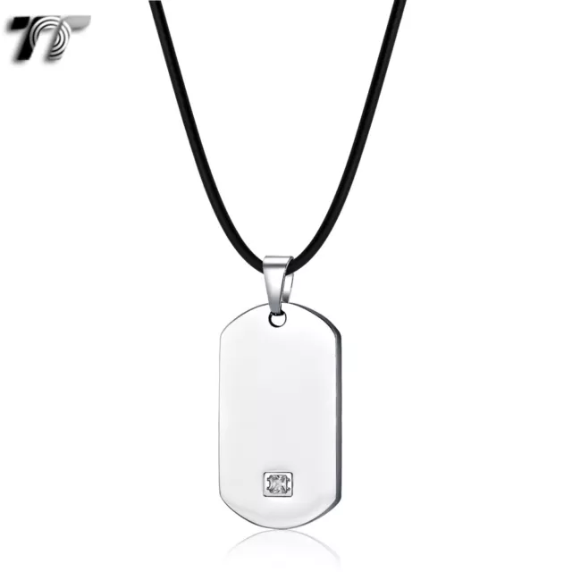 TT 316L Stainless Steel Dog Tag Pendant With CZ Necklace Large (NP397) NEW