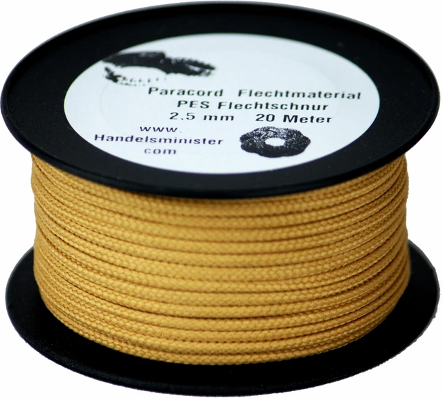 20m Paracord Flechtschnur 2,5mm goldbraun / unifarbig / multicolor zum Flechten