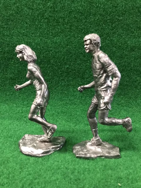 Pair Of Handcrafted Pewter Runner Figurines Made In USA - Signed RB