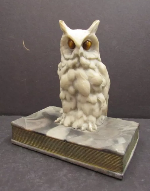 Genuine Incolay Stone Handcrafted USA Owl on Book w/ Tiger Eyes