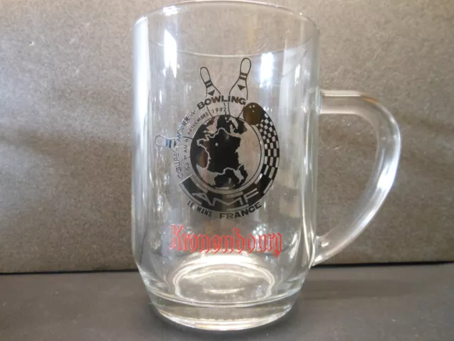 Chope a bière " KRONENBOURG " Coupe du monde de BOWLING   Novembre 1992 au MANS.