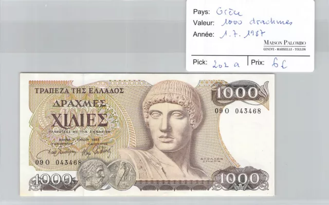 Geldschein Griechenland - 1000 Drachmen 1/7/1987 - Pick 202a - N° 090 043468