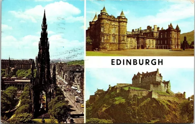 Edinburgh Multiview Postcard PM Cancel WOB Note Castle Scott Monument Princes St