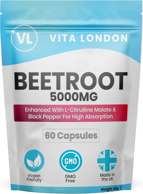 BEETROOT CAPSULES HIGH Strength 5000mg L-Citrulline Malate &Black ...