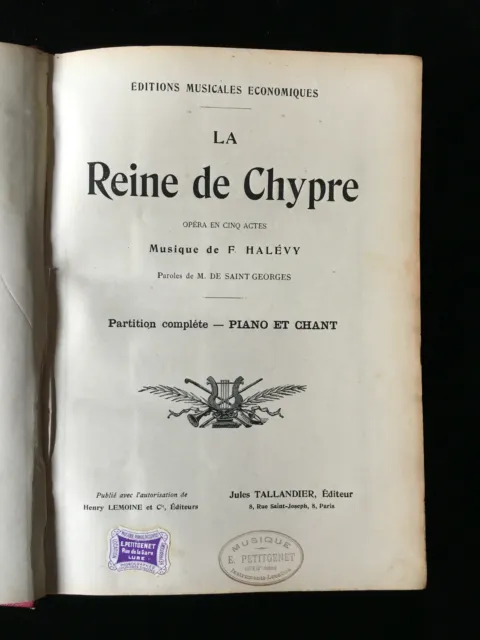 ¤ Partition reliée ancienne - HALEVY - LA REINE DE CHYPRE - PIANO & CHANT 2