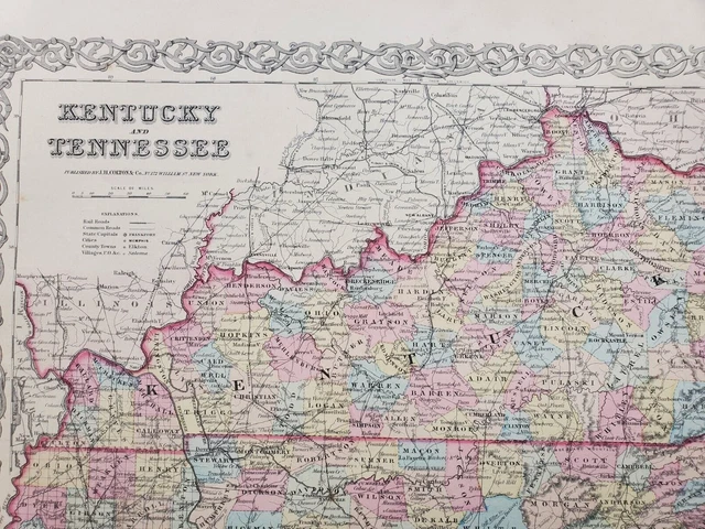 1855 Colton Map - Kentucky Tennessee - 100% Genuine Antique 3