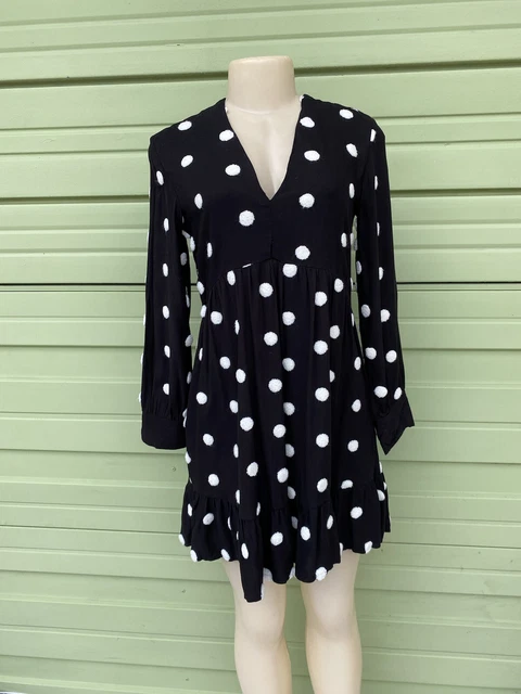 green emerald velvet dress Zara Women's Black White Polka Dot V-Neck Long Sleeve A-Line Mini Dres   Brie