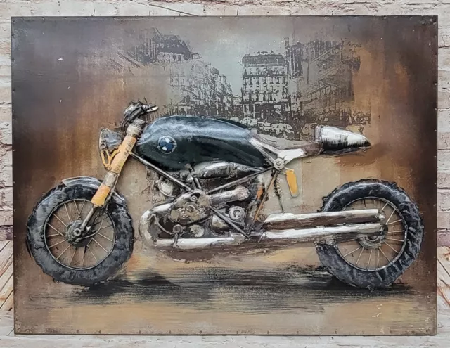 3D Moto Sculpture - Métal Toile Art Mural - Moto Mural Décor - Œuvre