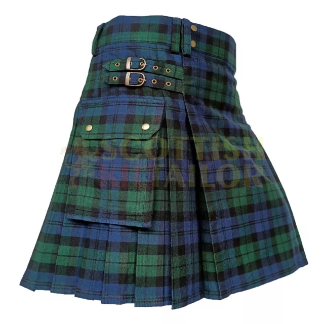 Handmade Traditional Black Watch Tartan Utility Kilt Deluxe Kilt Custom Kilt