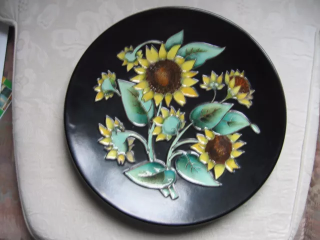 Karlsruher Majolika Wandteller Sonnenblumen alter Keramik Teller !!
