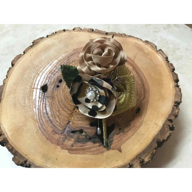 Men's Flowers Boutonniere Groomsmen Best Man Prom Formal Animal Print Gold Tan