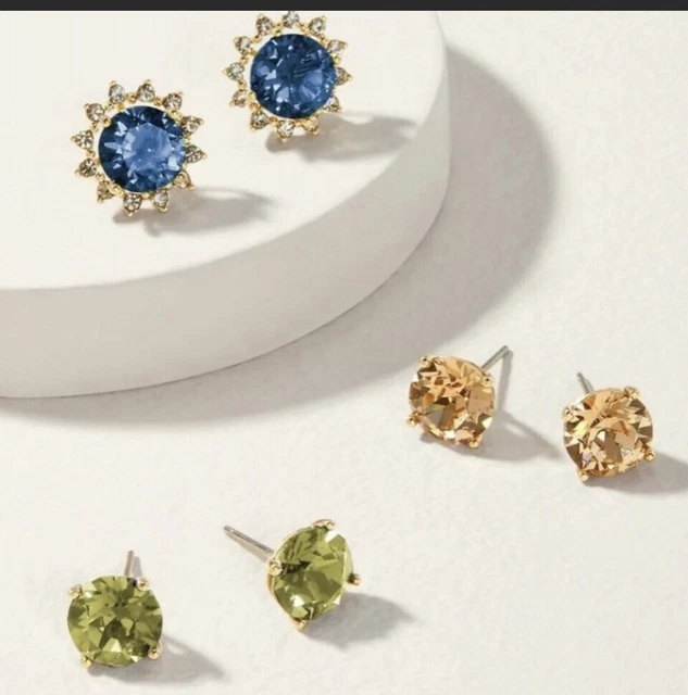 Stella & Dot Halo Sparkle Stud Earring Set Gold/Navy Multi Interchangeable Halo