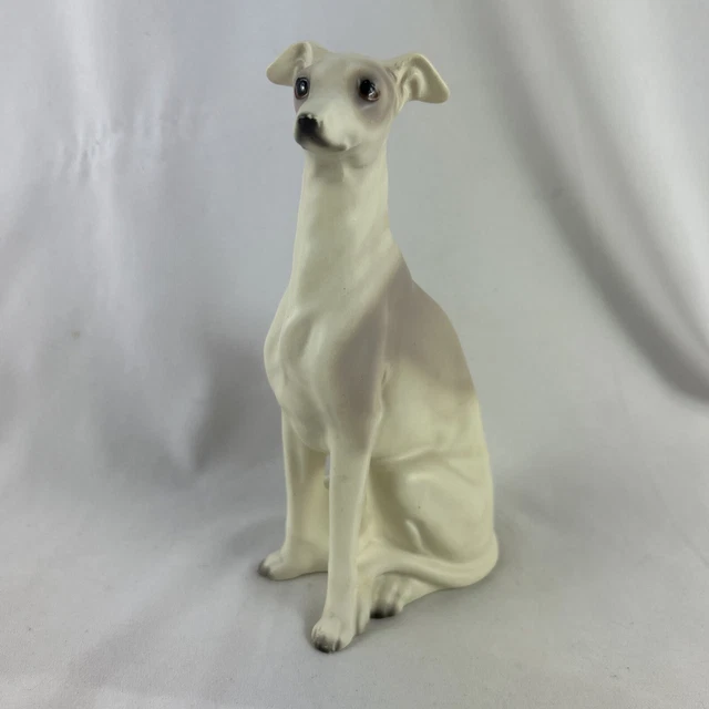 Whippet White Greyhound Dog Figurine Sitting Pose 8” Porcelain Japan