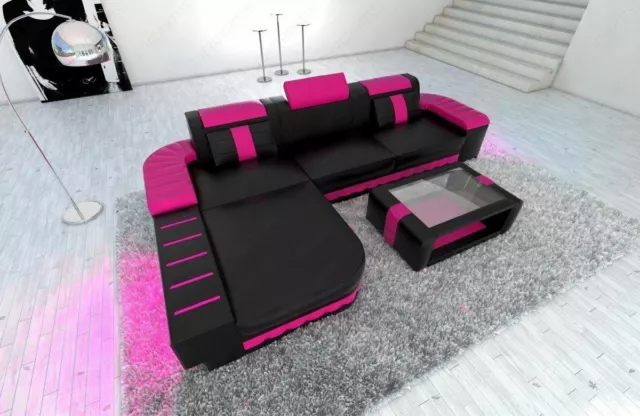 Ecksofa BELLAGIO L Form Design Sofa Couch Couchgarnitur Kunstleder schwarz pink