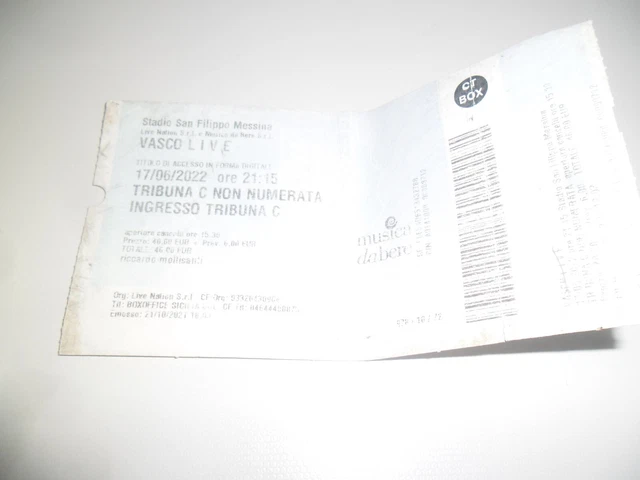 Biglietto Vasco Rossi Live 2022 Buone Condizioni Originale Raro