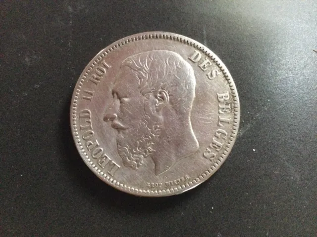 Pièce de monnaie de 5francs de LEOPOLD II roi des BELGES de 1870  Argent Massif