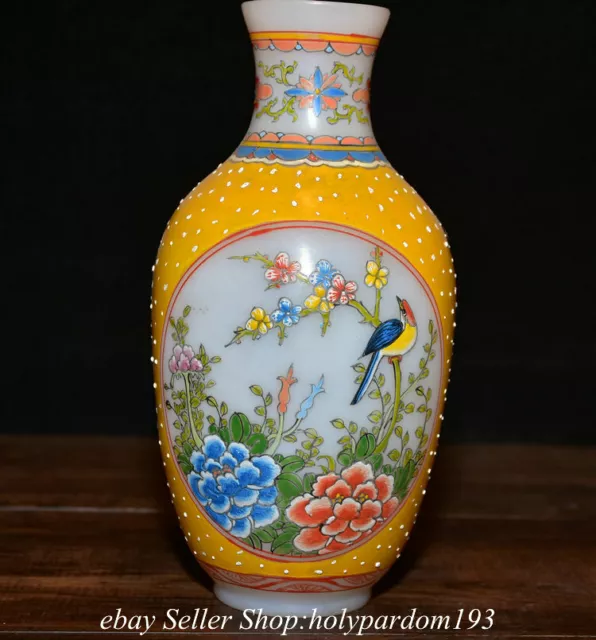 7.2" Qianlong Marked Chinese Coloured glaze Painting Flower Bird Bottle Vase