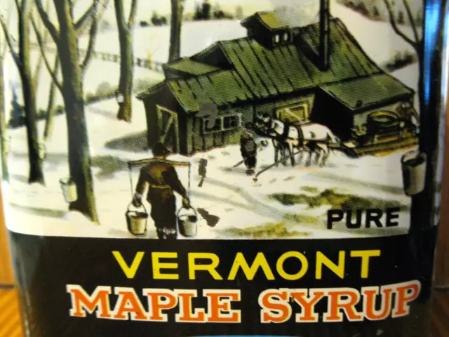 VERMONT MAPLE SYRUP 1 QUART METAL TIN CAN Graphic Advertising - VINTAGE