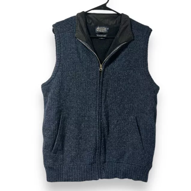 Vintage Pendleton Navy Blue Shetland Wool Full Zip Fleece Vest Men’s Size Medium