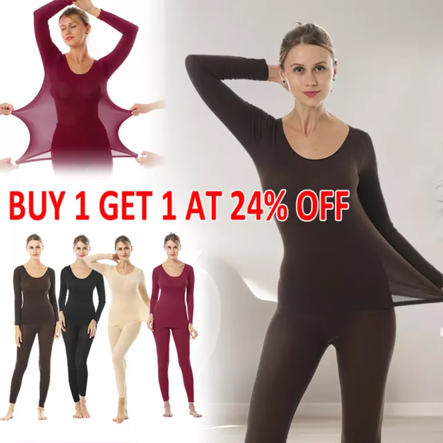 Womens Seamless Elastic Thermal Inner Wear Thermal Underwear Top + Bottom Set UK