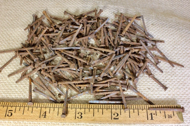 1” OLD Square NAILS 200 REAL 1850’s vintage rusty patina 5/32” small head BRADS