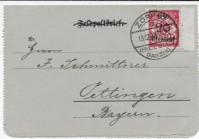 Danzig 1923 - Brief mit Randstück nach Oettingen