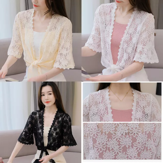 Lady Floral Lace Shrug Flare Short Cardigan Crop Bolero Shawl Jacket Elegant Top 3