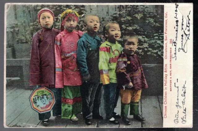 Antique 1905 Chinese Kids In Holiday Attire Chinatown San Francisco Postcard
