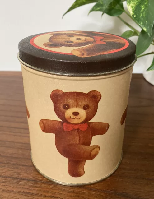 Vintage 80s 1983 Chein Industries Stuffed Animal Bear In Tin Can Collectible VTG