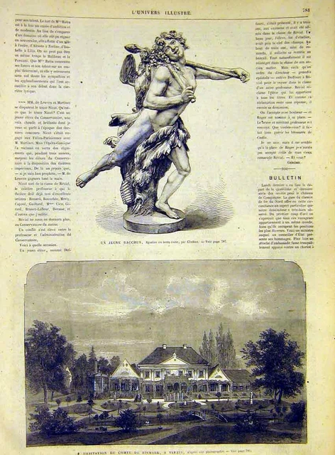 Original Old Antique Print Statue Jeune Bacchus Clodion Bismarck Varzin 1868