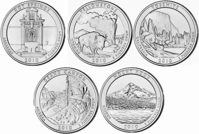 2010 US National Park Quarters Five Coins Uncirculated Straight from the US Mint