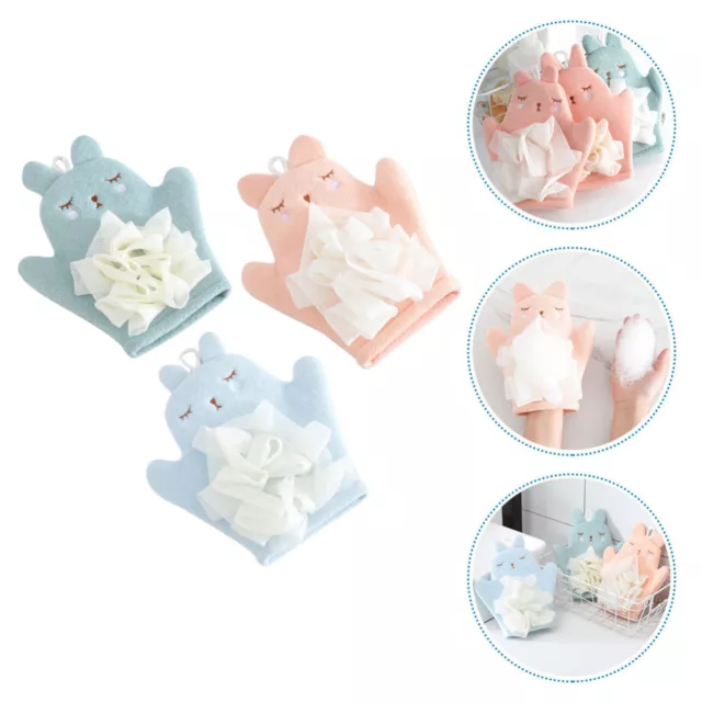 3 Pcs Serviette De Bain Bébé Douche Gants Gommage Éponge Corps