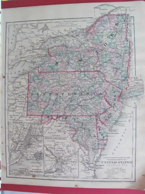 NEW YORK PA MD NJ VA WV NC ORIGINAL 1873 COLORED COLTON'S MAPS w RAILROADS TOWNS