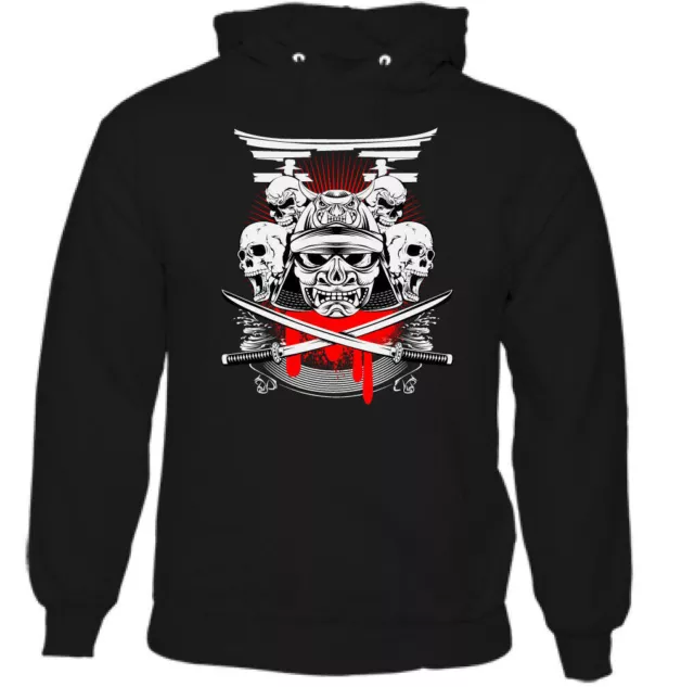 Felpa con cappuccio da uomo Samurai teschi e spade palestra MMA UFC arti marziali biker allenamento top